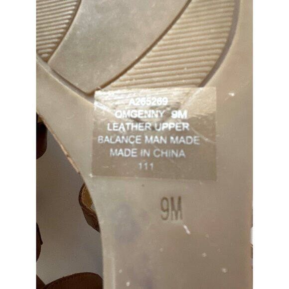 Marc Fisher Wedge Sandals Genny Brown Leather Strappy Gold Accents & Cork Heel 9 - Picture 8 of 8